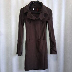 31 PUSCH Black Long Sleeve Collared Bodycon Mini Dress with Front Pockets Small